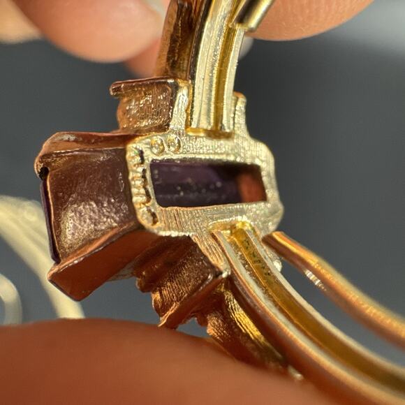 Vtg AVON 4 Pcs Set Purple Rhinestone Gold Tone Bracelet Necklace Earrings Ring - Picture 5 of 16